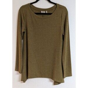 Women's LOGO By Lori Goldstien Moss Green Waffle Weave Long Sleeve Top M